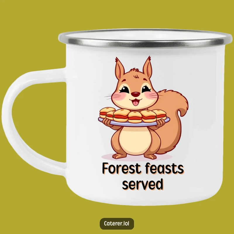Funny Squirrel Sandwich Camping Mug: Cheerful Host Enamel Cup, Hilarious Outdoor Gift