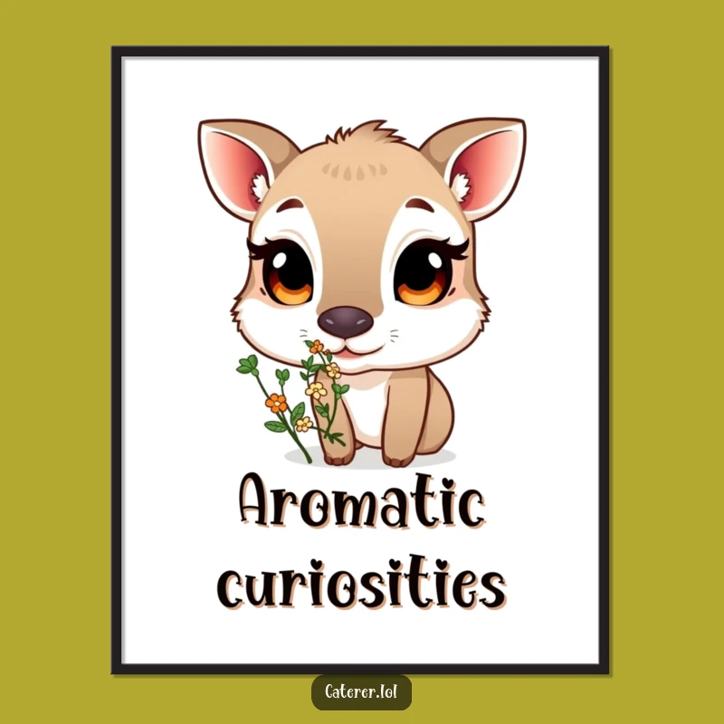 Funny Curious Animal Poster: Gentle Herb Art for Whimsical Decor