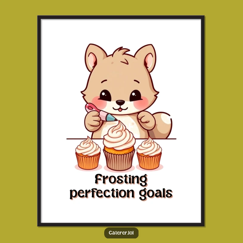 Funny Baking Animal Poster: Meticulous Cupcake Art for Your Kitchen