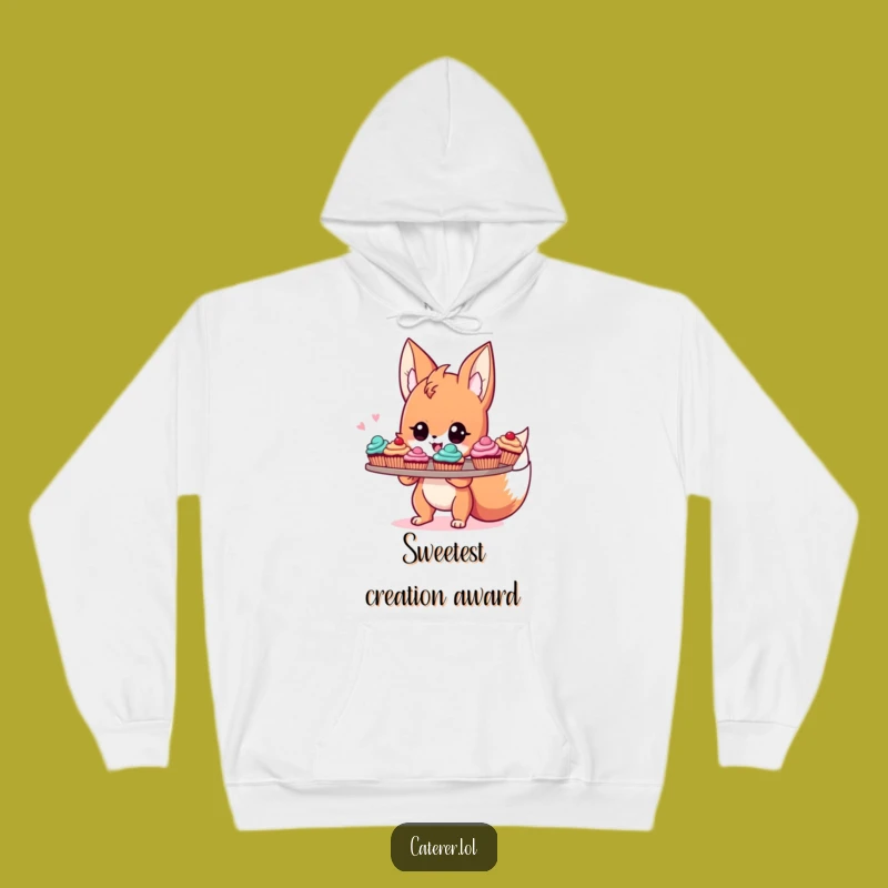 Cozy Funny Fox Baker Hoodie: Energetic Sprite Serving Cupcakes, Warm & Sweet