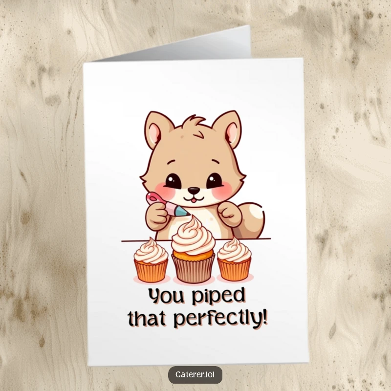 Funny Free Printable Congratulations Card: Determined animal meticulously piping delicate frosting onto small cupcakes.
